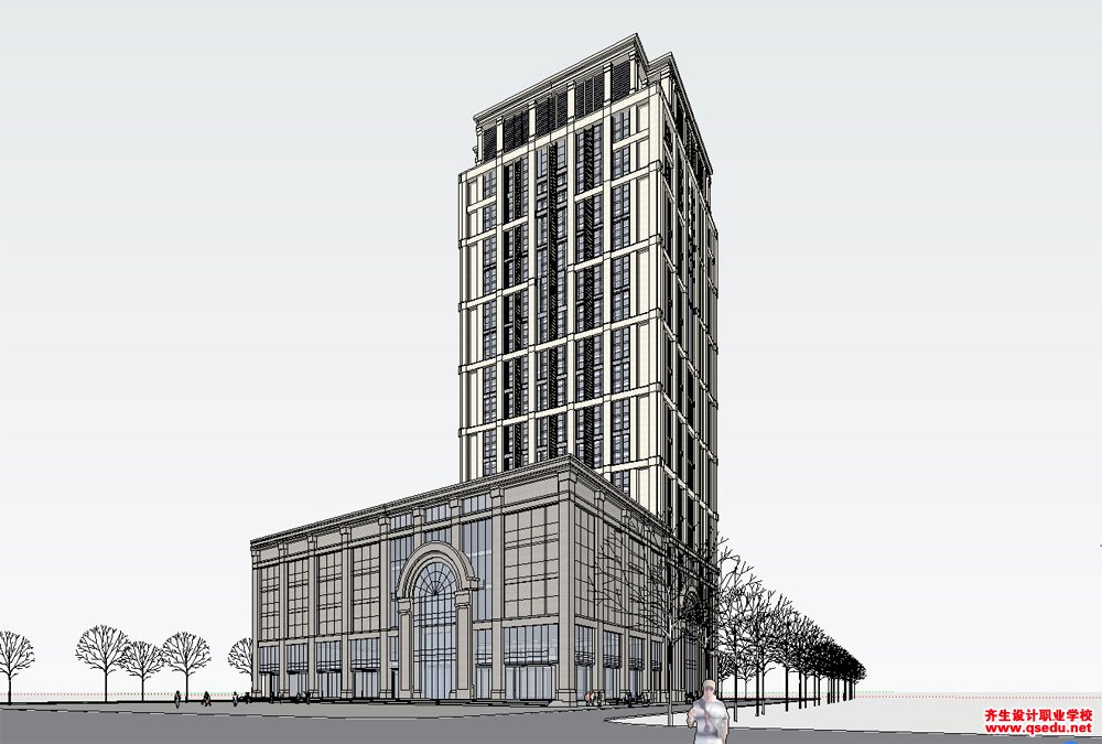 草圖大師辦公類模型25：新古典風格高層辦公樓模型